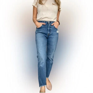 NWOT Levi’s Premium 501 Blue  Distressed Hem Denim Jeans Size 24-25